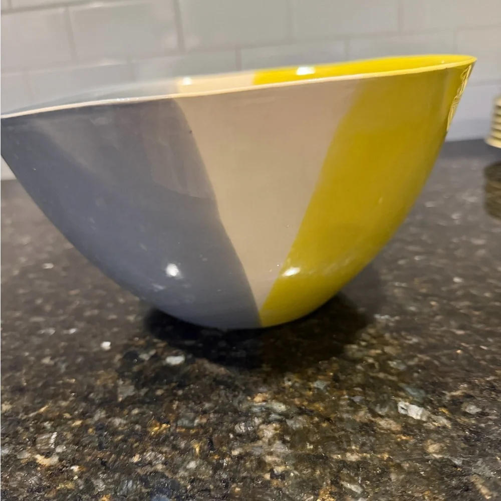 Crate&Barrel Yellow and Gray Ceramic Bowl
